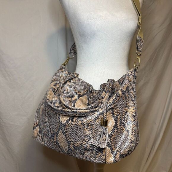G.I.L Milano Large Snakeprint Leather Shoulder Crossbody Bag Purse Designer - Picture 1 of 10